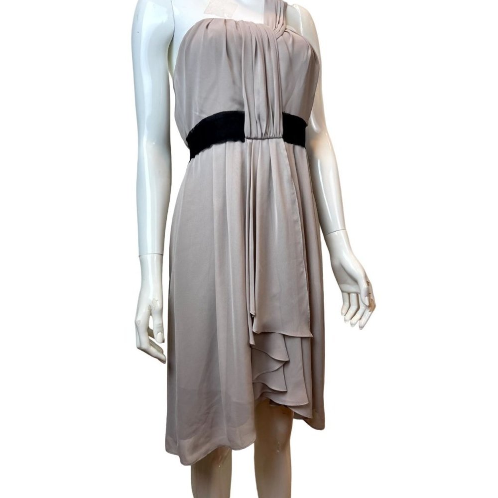Max and Cleo Women's One Shoulder Chiffon Cocktail Party Mini Dress Taupe Size 4 - Picture 3 of 12